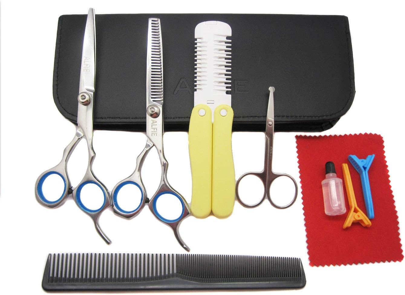 Alfie Pet - 9-Piece Dog Pet Home Grooming Kit - Cutting Scissors, Thinning Shear, Round-Tip Trimming Scissors, and Razor Grooming Trimmer Set