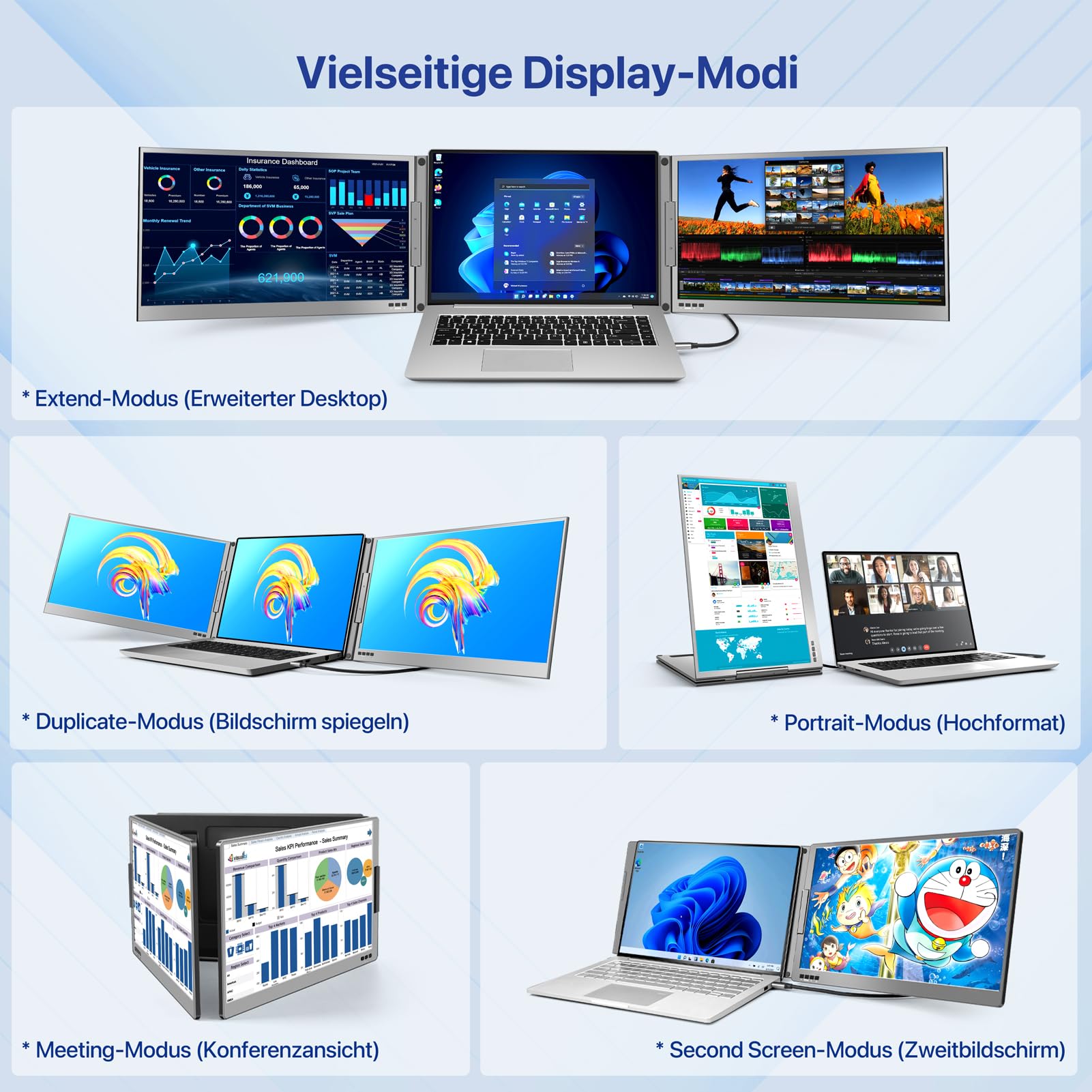 ROADOM 15,6" Dual Laptop Monitor, 1080P FHD IPS, Type-C, Aluminiumlegierung | 2-Bildschirm-Erweiterung, 1080P FHD IPS, Type-C & USB-A, 360° Drehbar, Faltbar, Aluminium, Win/Mac/Android/ChromeOS