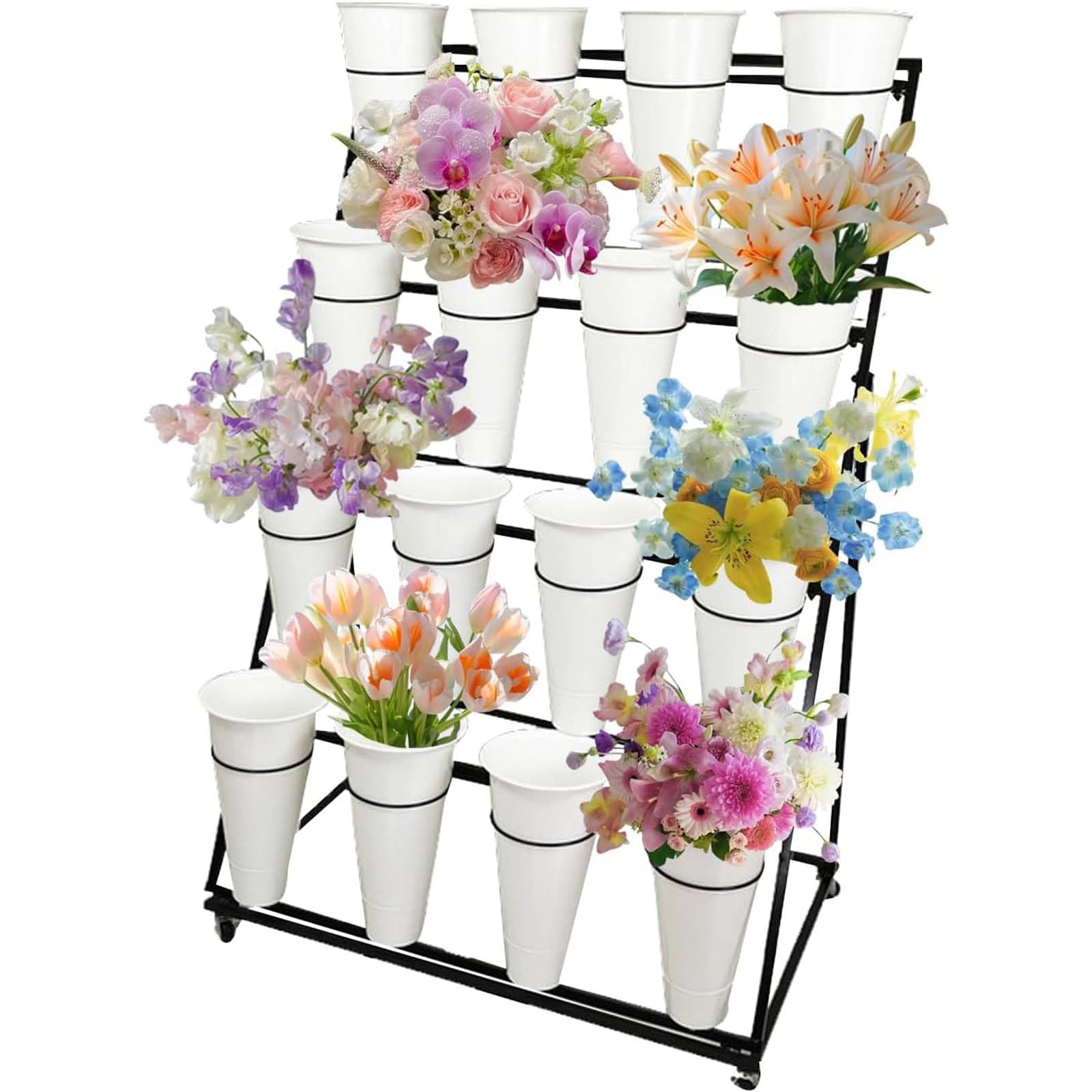 Support à plantes en fer forgé avec seaux | Étagère à fleurs facile à installer pour l'intérieur et l'extérieur | Support élégant, approuvé par les fleuristes, pour la décoration du jardin e