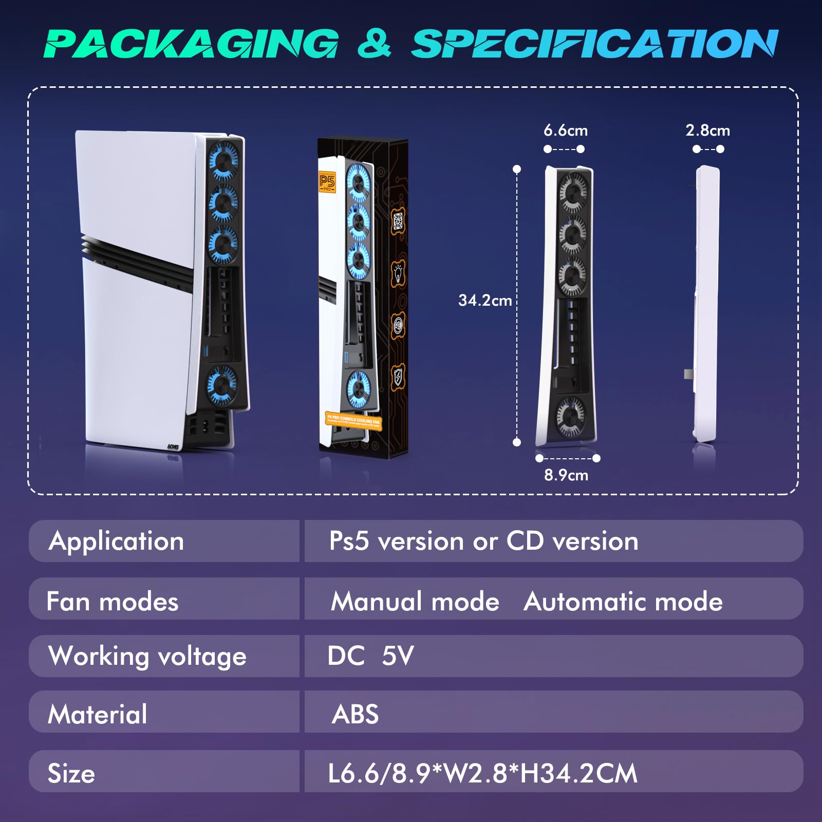 PS5 Pro 4 ventole di raffreddamento, accessori PS5 Pro con USB 3.0, efficiente ventola di raffreddamento silenziosa con velocità regolabile, ventola di raffreddamento per PlayStation5 Pro a