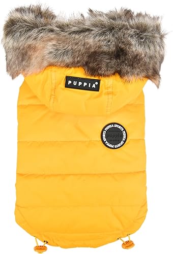 Puppia Hollis - Abrigo de invierno reversible con capucha para perro, cálido, cómodo, a la moda para perros pequeños y medianos, amarillo, talla M