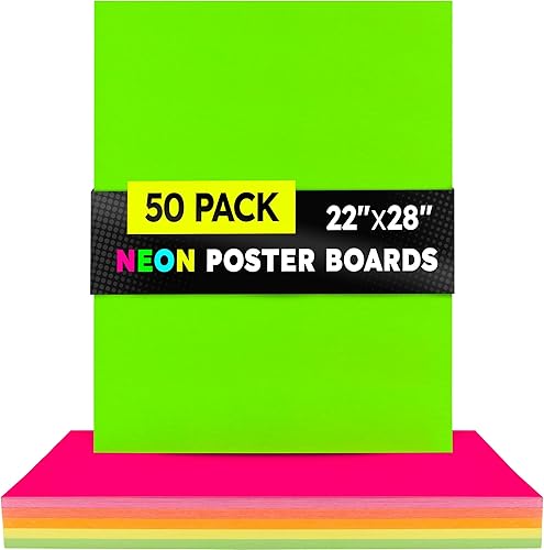 Miniatura 96 de Hygloss Tablero grande de póster de 22 x 28 pulgadas, 100 tableros de póster de colores neón surtidos a granel, 10 puntos de grosor, papel de póster