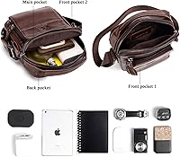 Vista 2 de BAIGIO Bolso bandolera de cuero genuino para hombre, bolso de hombro pequeño, bolso de mensajero para hombre, bolso para iPad, bolsa de viaje