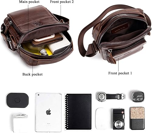 Miniatura 2 de BAIGIO Bolso bandolera de cuero genuino para hombre, bolso de hombro pequeño, bolso de mensajero para hombre, bolso para iPad, bolsa de viaje de