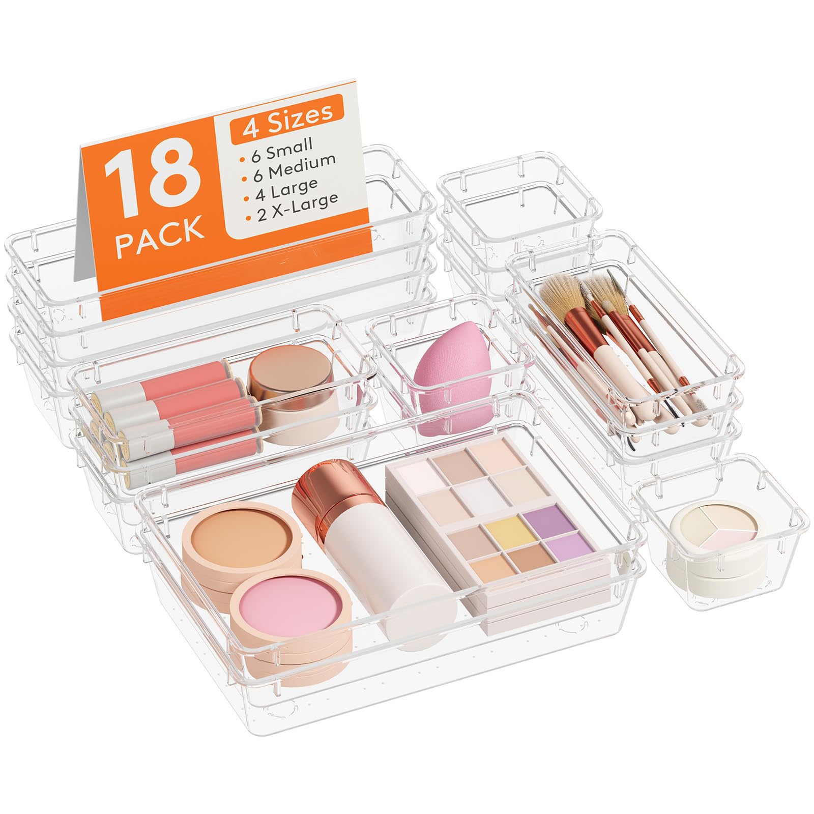 Lifewit Drawer Organiser, Makeup Storage Tray for Vanity Room Decor, 18 Pcs