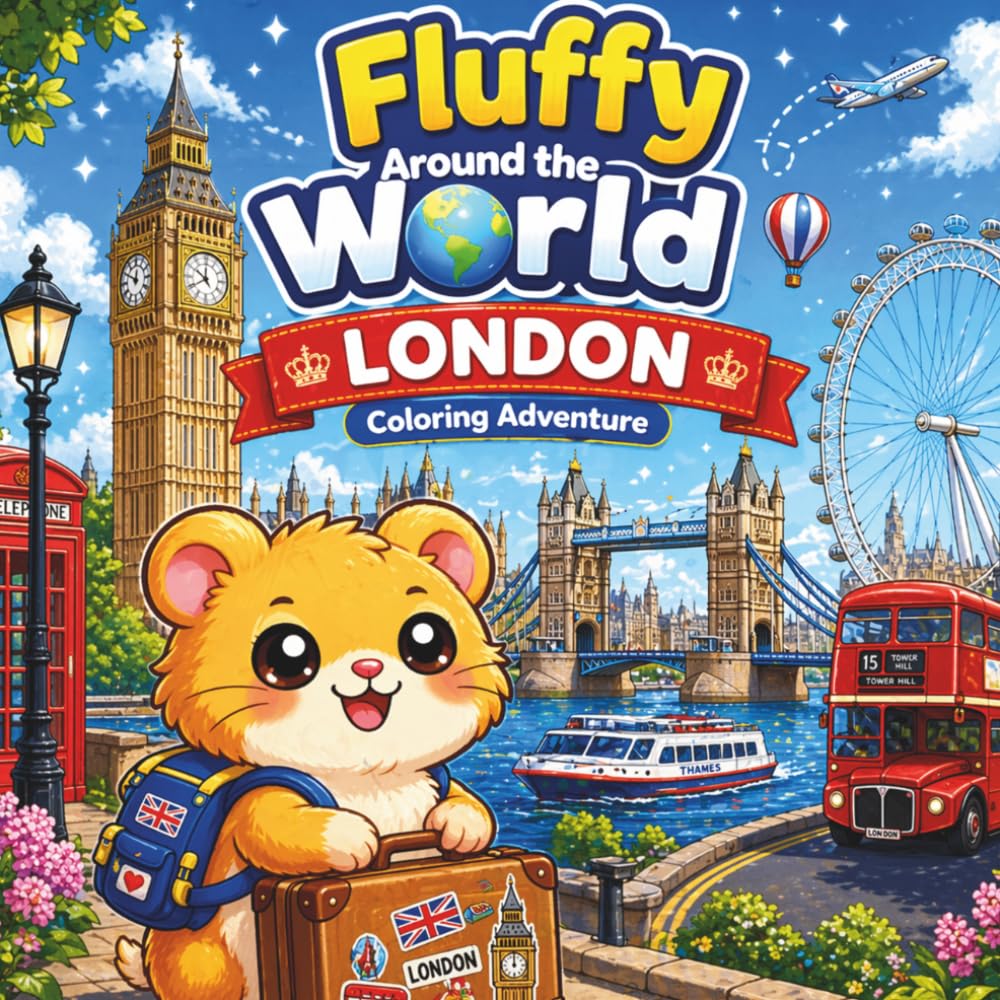 Fluffy in London: A Cute and Cozy Coloring Book for Kids (Fluffy Around the World)