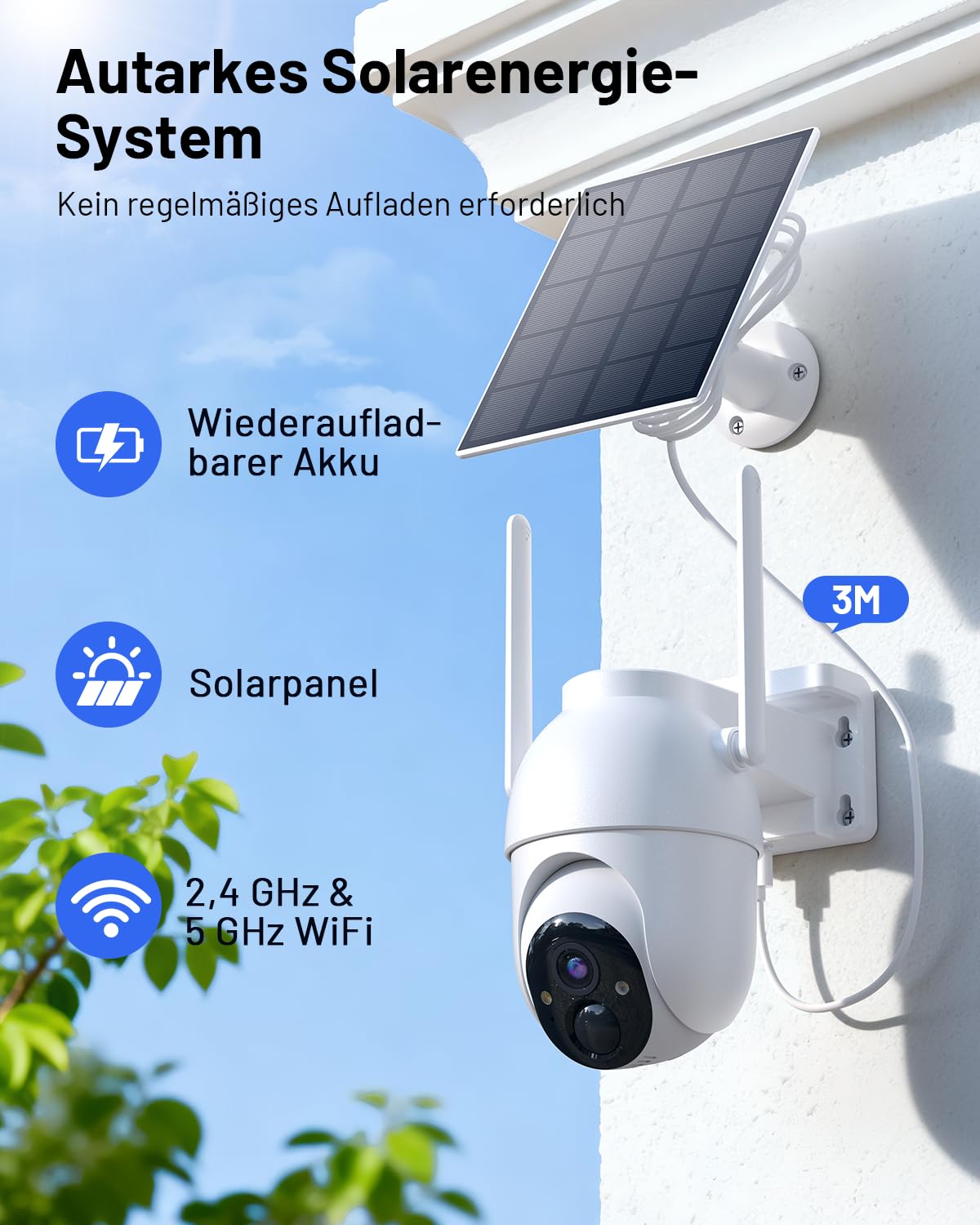 2K Überwachungskamera Aussen Akku Solar, 4-Cam-Kit mit Basisstation, 360° PTZ Kabellos Kamera mit 32G Lokaler Speicher, Keine Gebühren, KI-Erkennung, Farbe Nachtsicht 2 Wege Audio, 5G/2,4G WLAN