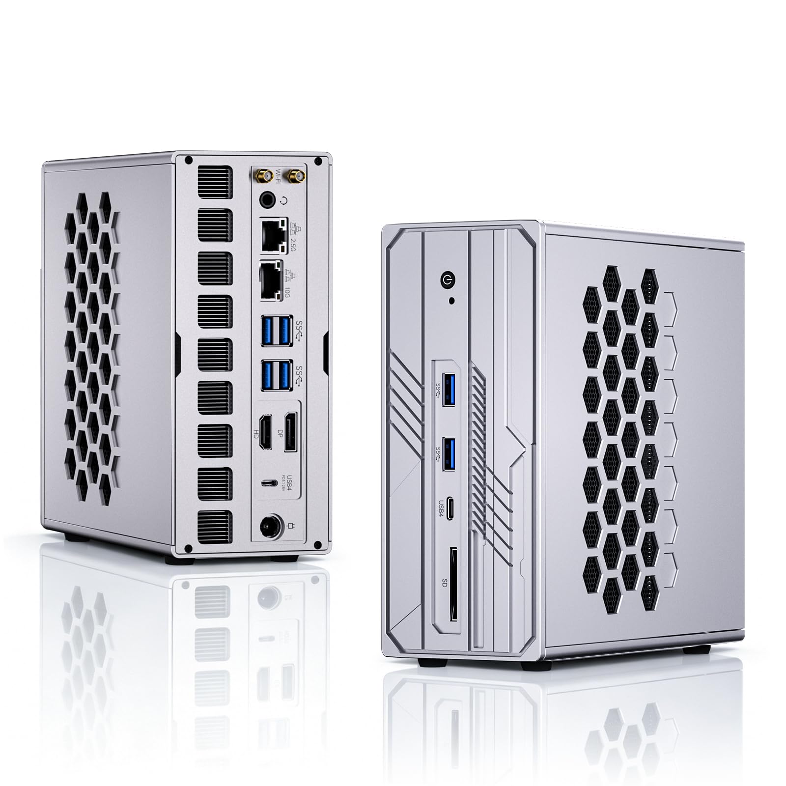 Mini PC Server AI, Ryzen AI MAX+ 395 (126 TOPS, 16C/32T), Barebone, GPU Radeon 8060S, 128G di Memoria Unificata LPDDR5x-8400, LAN 10G+2,5G, Quattro Schermi, 4 slots M.2 PCIe 4.0, Wi-Fi 7