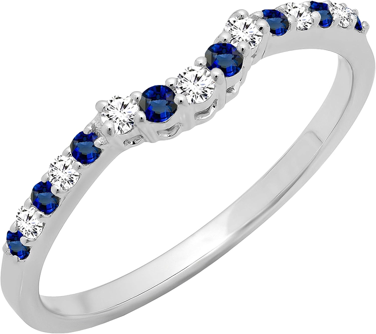 Dazzlingrock Collection 14K Round Lab Created Gemstone & White Diamond Ladies Contour Wedding Stackable Ring, White Gold