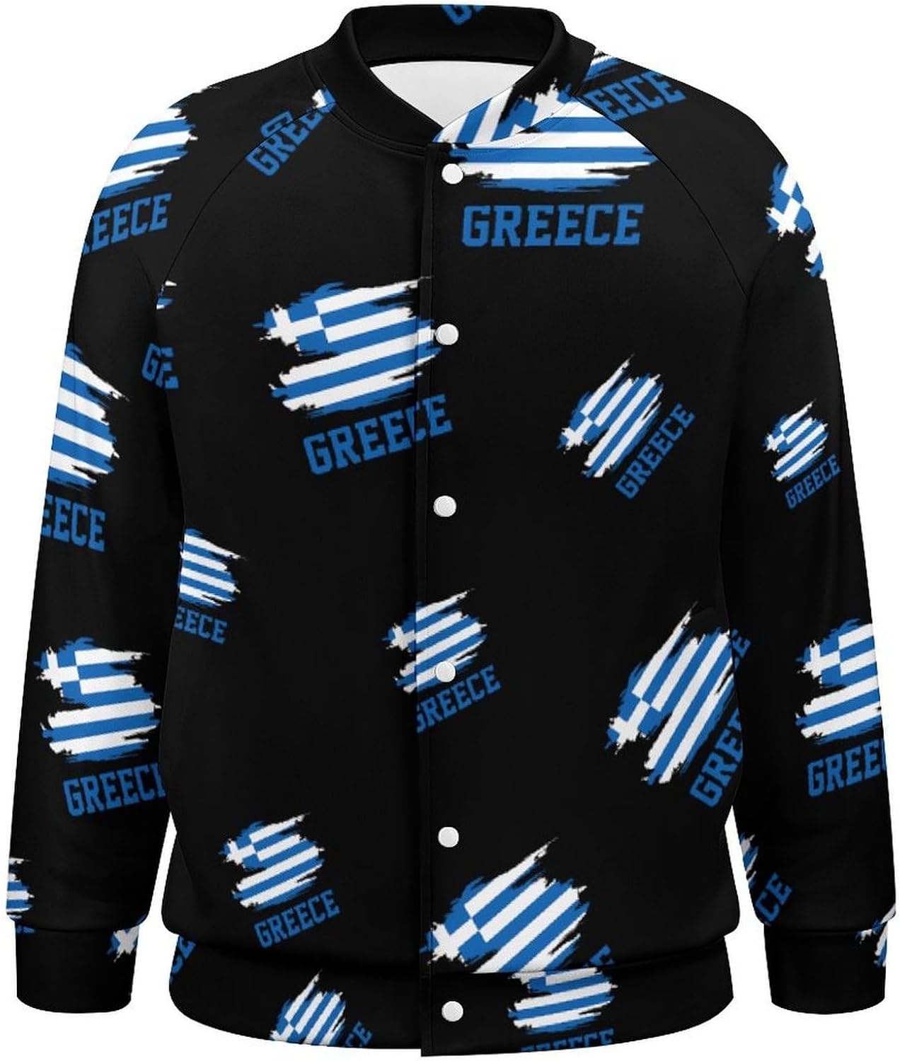 Greece Flag Novelty Men's Baseball Jackets Causal Sweatshirt Button Top Long Sleeve Coat