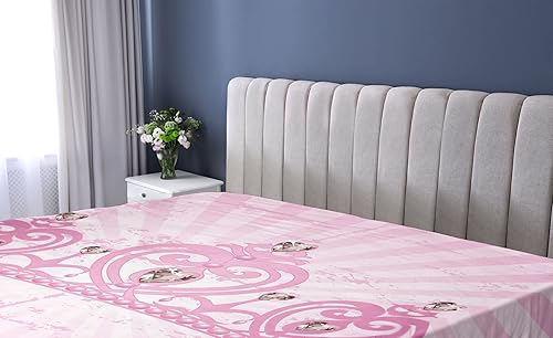 Miniatura 2 de Ambesonne Sábana bajera tamaño Queen, temática de corona de dibujos animados en forma de corazón rosa sobre fondo radial, funda de cama con bolsillo