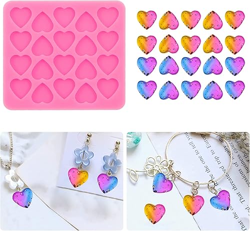 Miniatura 1 de Molde de silicona de resina de corazón, 20 mini corazones, molde de fundición de resina epoxi para hacer joyas y colgantes, bricolaje en forma de