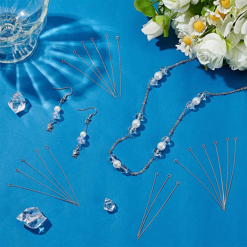 PH PandaHall 500Pcs 304 Stainless Steel Eye Pins 2.7 Inch Head Pin Silver Head Pins Flat Eye Pins Jewelry Making Pins for DIY Earring Pendant Bracelet Necklace Jewelry Craft Making 24 Gauge