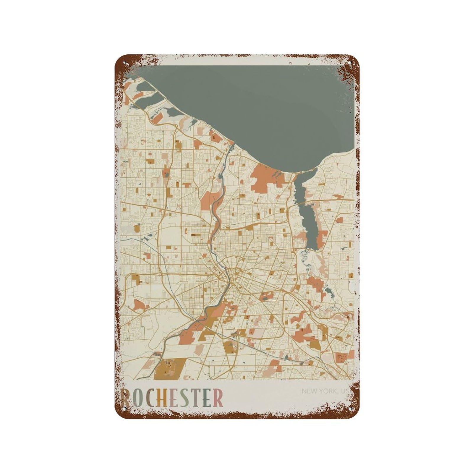 xiaoxiaoshen Rochester Map New York Travel Gift Boho Wall Decor Art Metal Tin Poster Modern Home Decor Art Home Bar Shop Decorations Vintage Sign 30x20cm