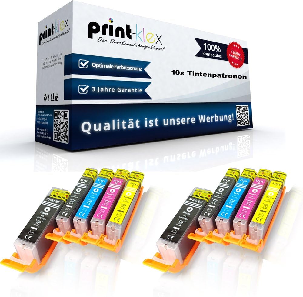 10 x Compatible Ink Cartridges for Canon Pixma TS 5000 Series TS 5050 TS 5050 Series TS 5051 TS 5052 TS 5053 TS 5055 PGI 570 CLI 571 Pigment Black Cyan Magenta Yellow Eco Pro Series