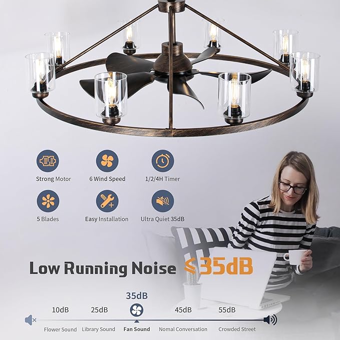 Ventilador de Techo Grande 44" con Luz, 6 Velocidades, Tempo miniatura 4