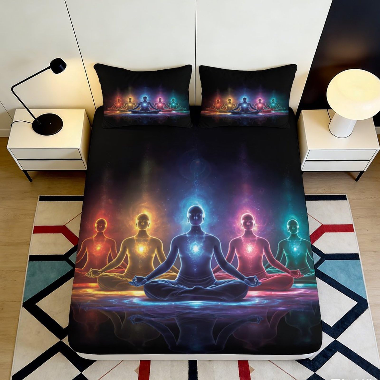 3D Printed Chakra Meditation Fitted Sheet Microfiber Vibrant Colour Mandala Mattress Cover for Bedroom Dorm Decor Protection 90x200x25cm