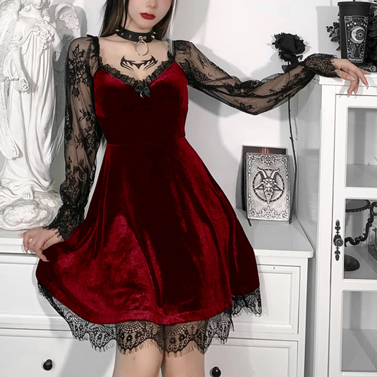 SEAUR Gotycka sukienka damska, minisukienka retro, vintage, steampunk, spódnica, na karnawał, imprezę, do klubu, Cosplay, kostium karnawałowy, rozm. S, M, L, XL