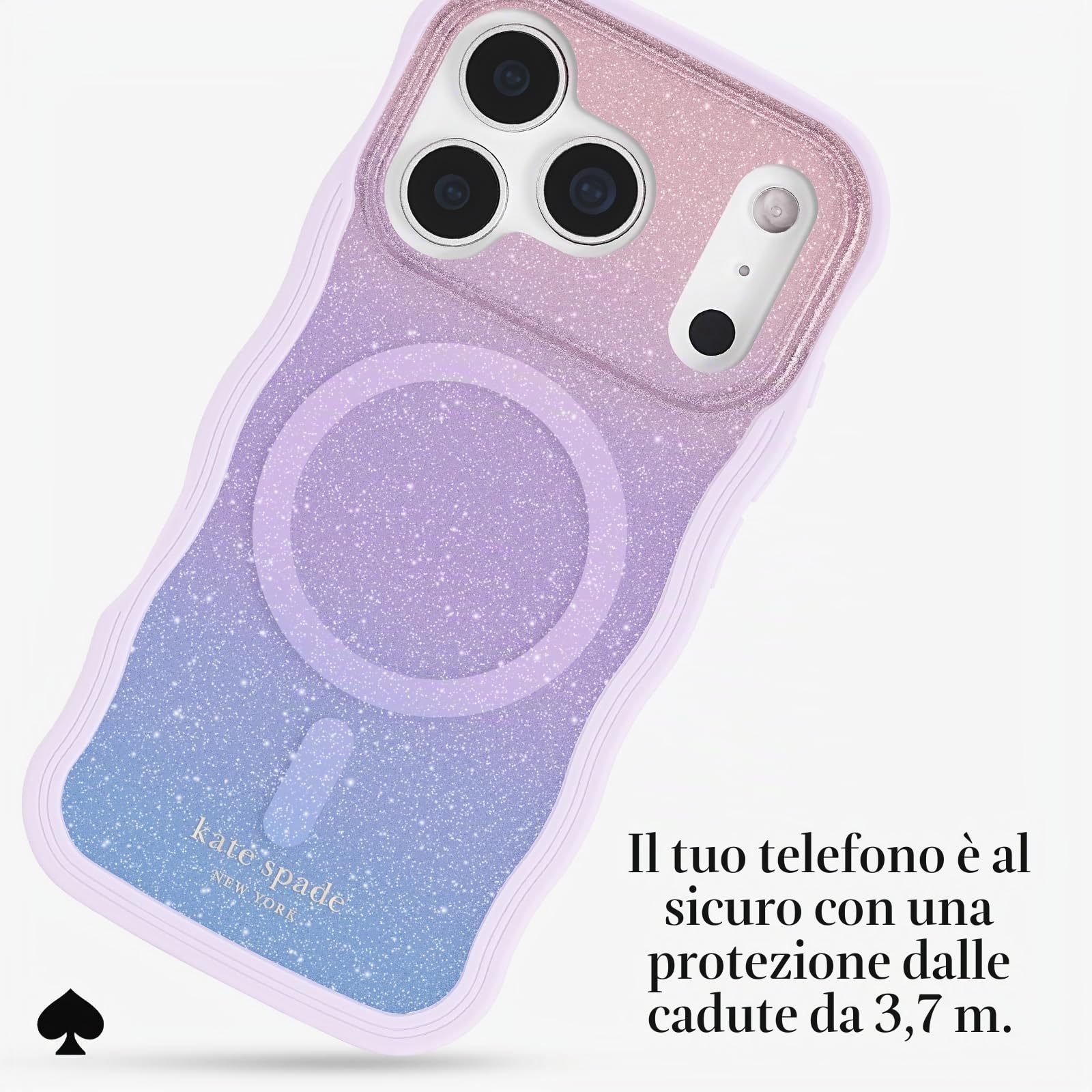 Kate Spade New York Custodia per iPhone 17 Pro, compatibile con MagSafe, custodia per telefono di design, glitter opalino