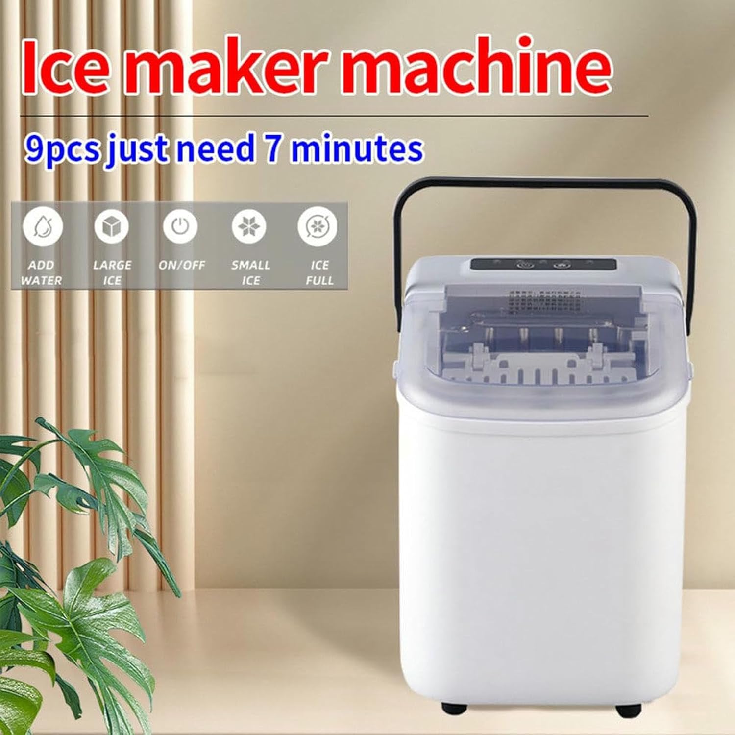 Ice Maker Countertop, Portable Ice Machine with Basket and Scoop,22 Lbs/24h,9 Ice Cubes Ready in 7 Mins, Self Cleaning Ice Makers,for Home, Kitchen,Camping,Rv