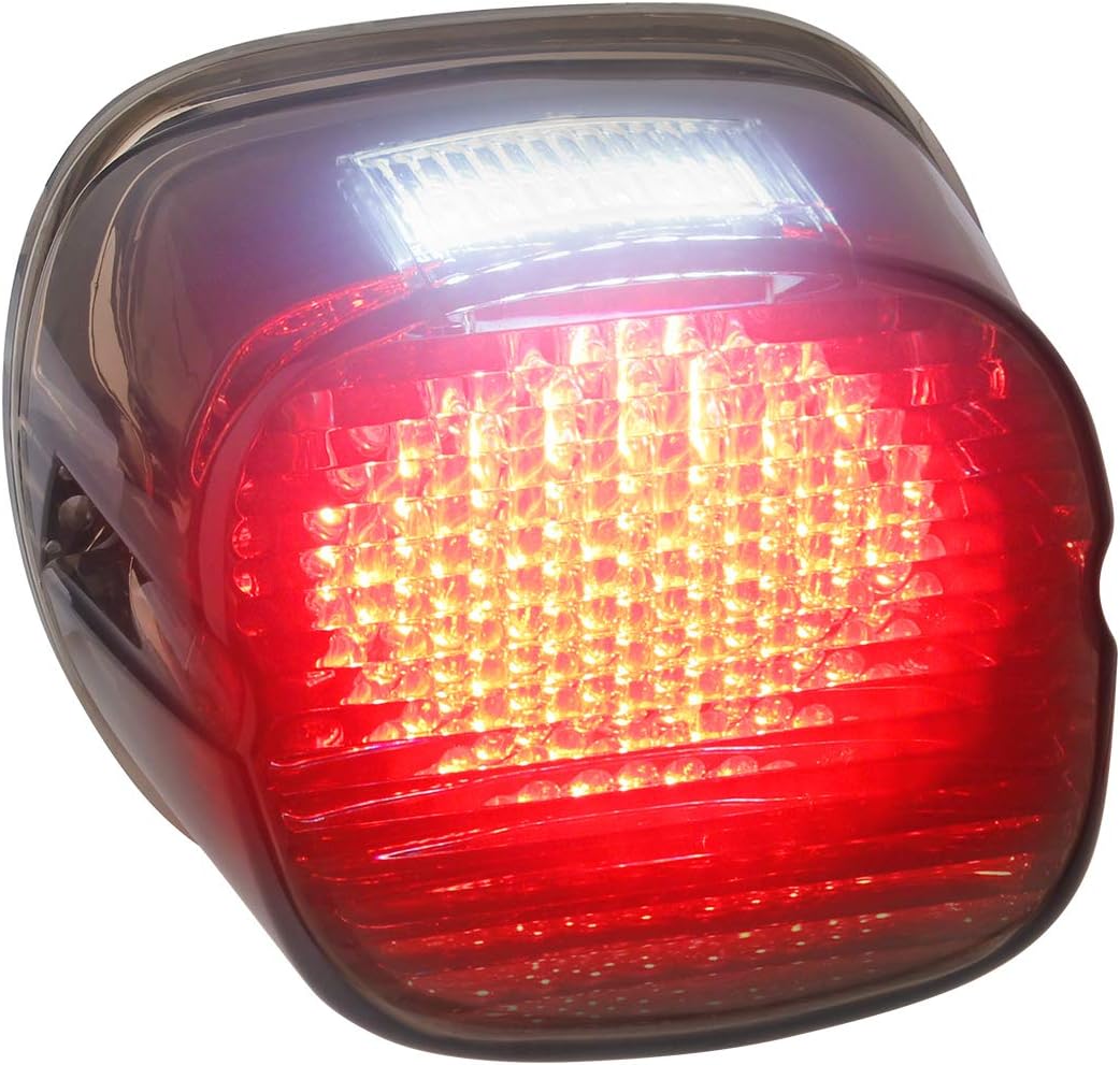 NTHREEAUTO Smoked LED Tail Light Motorcycle Rear Taillights with Brake License Plate Lights Compatible with Harley Dyna, FLST, FXSTB, FXST, Touring Models