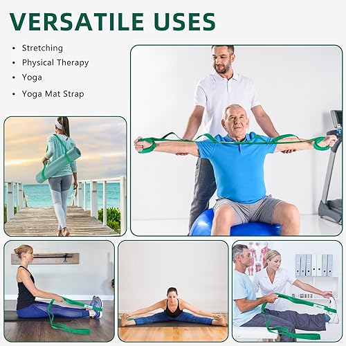 Miniatura 6 de Correa elástica de yoga para terapia física, 10 bucles de correas de yoga para estiramiento, correa elástica no elástica para pilates, flexibilidad,