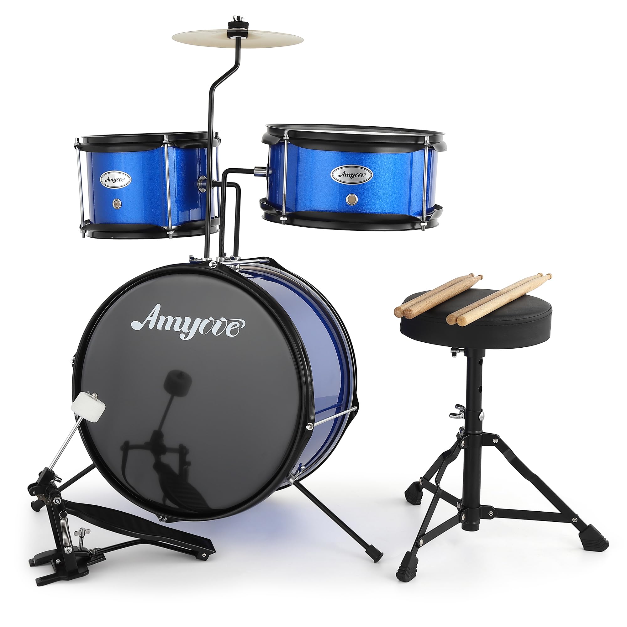 Batería Electrónica De 3 Piezas Para Niños Principiantes - Incluye Platillo, Tom, Bombo Con Pedal, Baquetas y Asiento Ajustable. Kit De Percusión Musical Para Niños y Niñas, Color Negro.