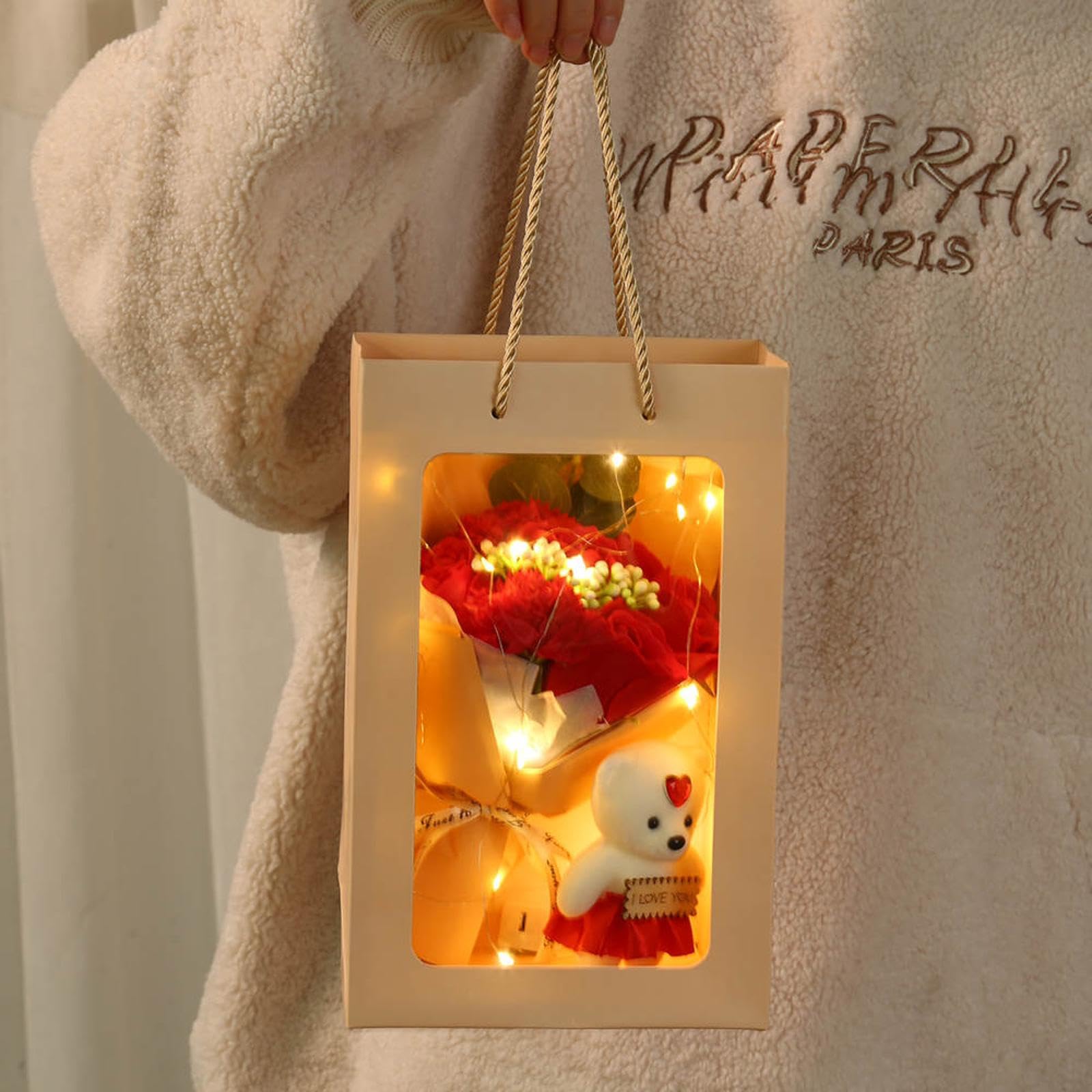 Valentine's Day, Wedding 7 soap Flower Artificial led soap Flower Bouquet with Box Included