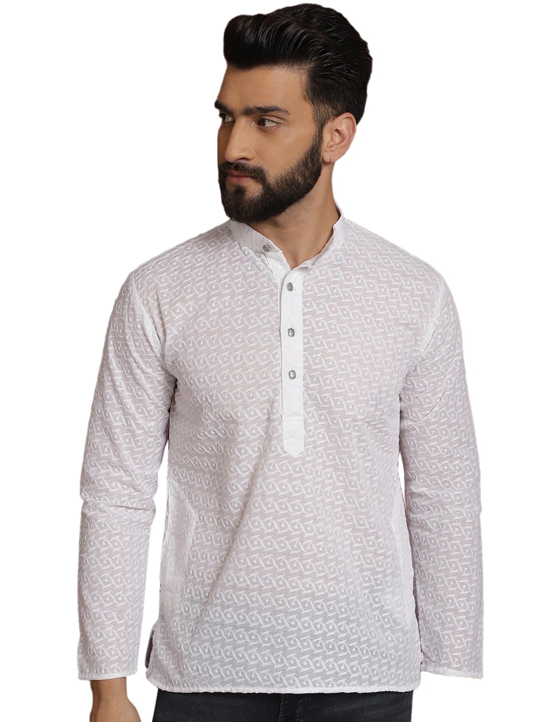 (Since 1958 Men's Ethnic Motifs Woven Design Silk Blend Kurta With Pyjamas & Nehru Jacket-image-6