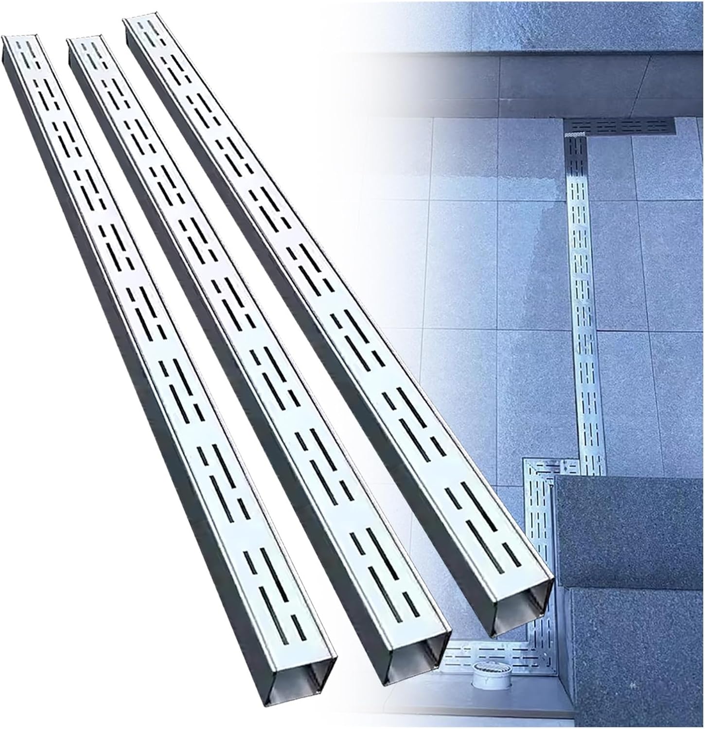 Outdoor Drainage Grate 1M - Narrow Stainless Steel Drainage Channel Kit for Shower, Pool, Paving - Width Options: 5/7/10/15 cm - Durable & Efficient Drainage Solution