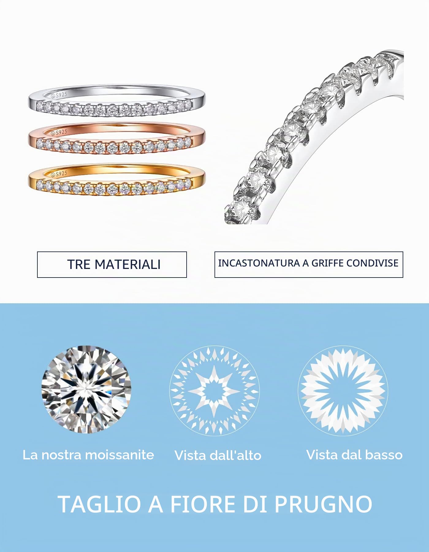 MomentWish Anelli Donna, Anello di Fidanzamento Moissanite VVS1 D Colore Fedine Fidanzamento Coppia Eternità Anello Anelli Sottili Anelli Donna argento 925 Regalo di nozze per Donna Sposa