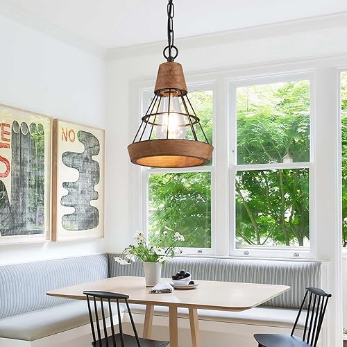 Miniatura 4 de wochos Lámpara industrial retro de metal y madera, lámpara colgante rústica para isla de cocina, vestíbulo, pasillo, bar, comedor, restaurante,