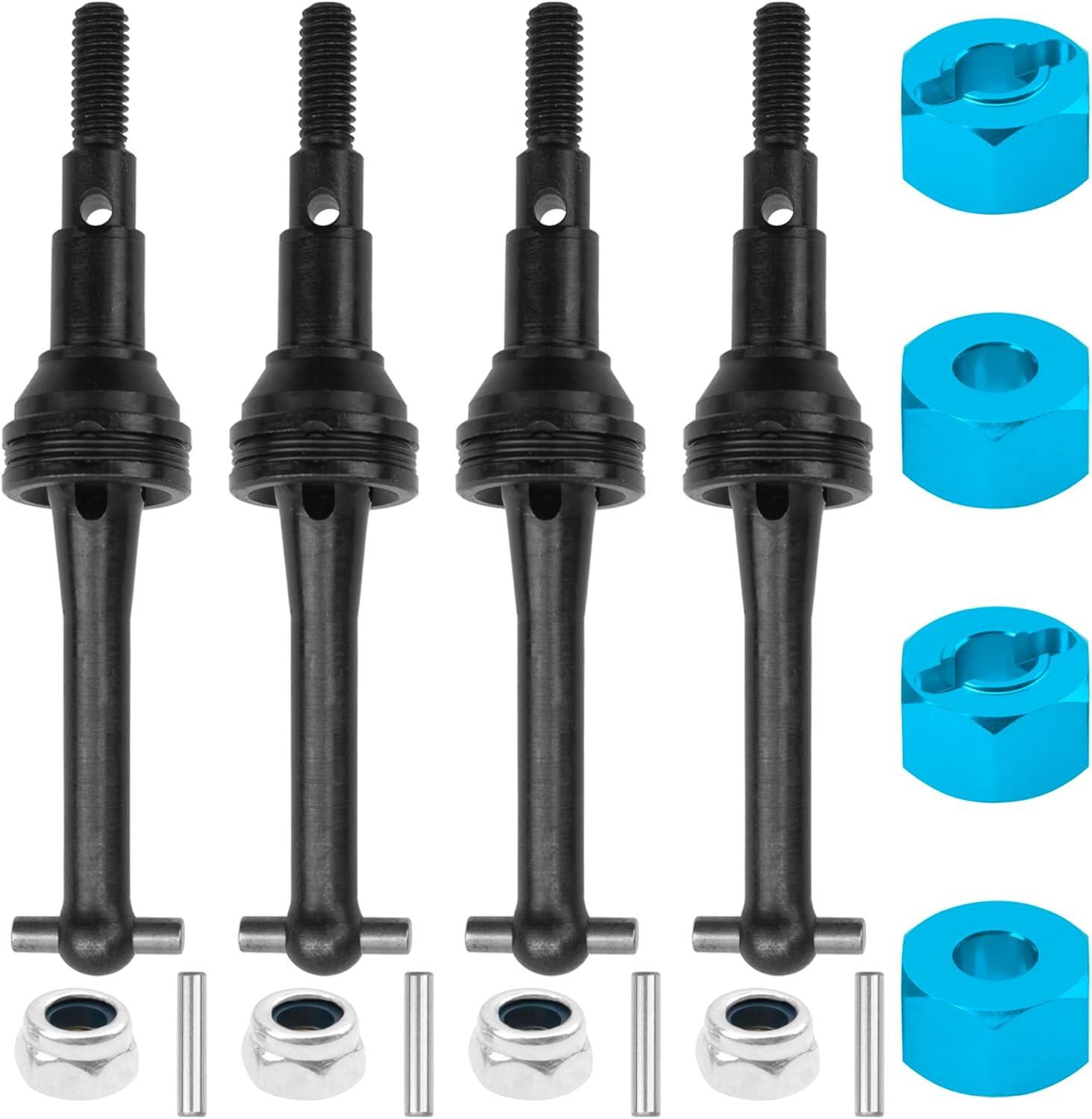ShareGoo Steel CVD Drive Shaft Dogbone w/Hex Wheel Hubs Hex Adapter Compatible with MJX Hyper Go 14301 14302 1/14 RC Car (Black)