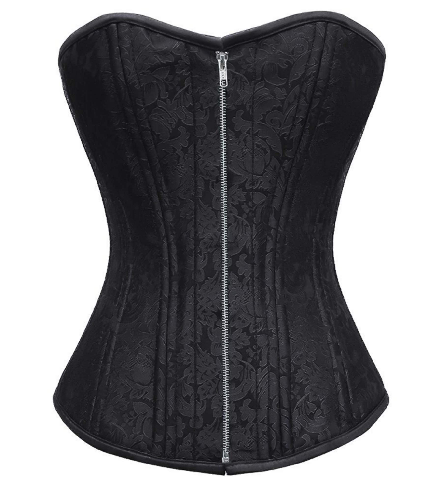 Black Brocade Spiral Steel Boned Front Closed PLUS SIZE Corset Goth Overbust Top