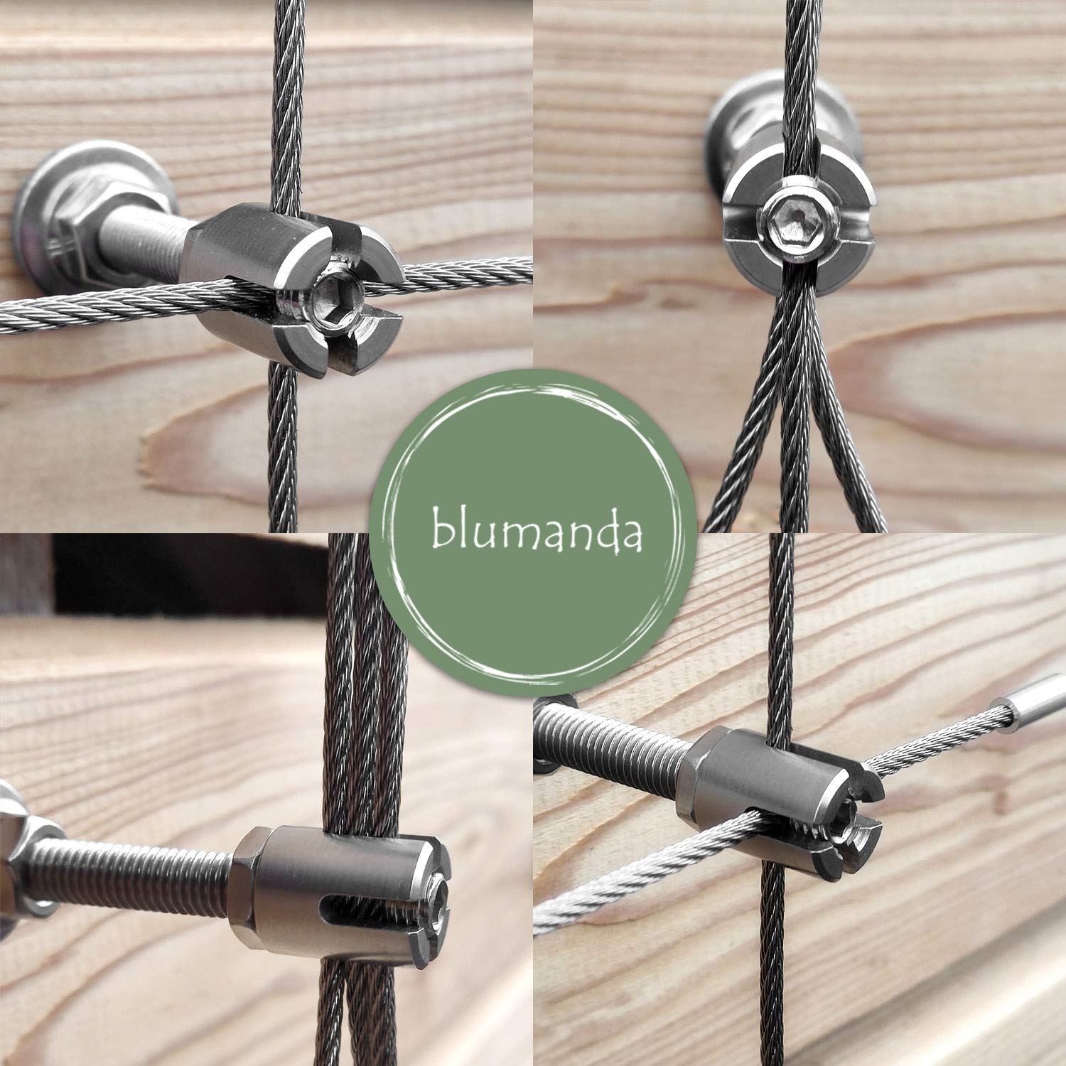 Rankhilfe Edelstahl-Komplettset Seilsystem, 8 Bolzen und 12m Drahtseil (3mm V4A) für Kletterpflanzen wie Rosen, Clematis, Blauregen, Weinreben (8 Halter, 12m, Zubehör)