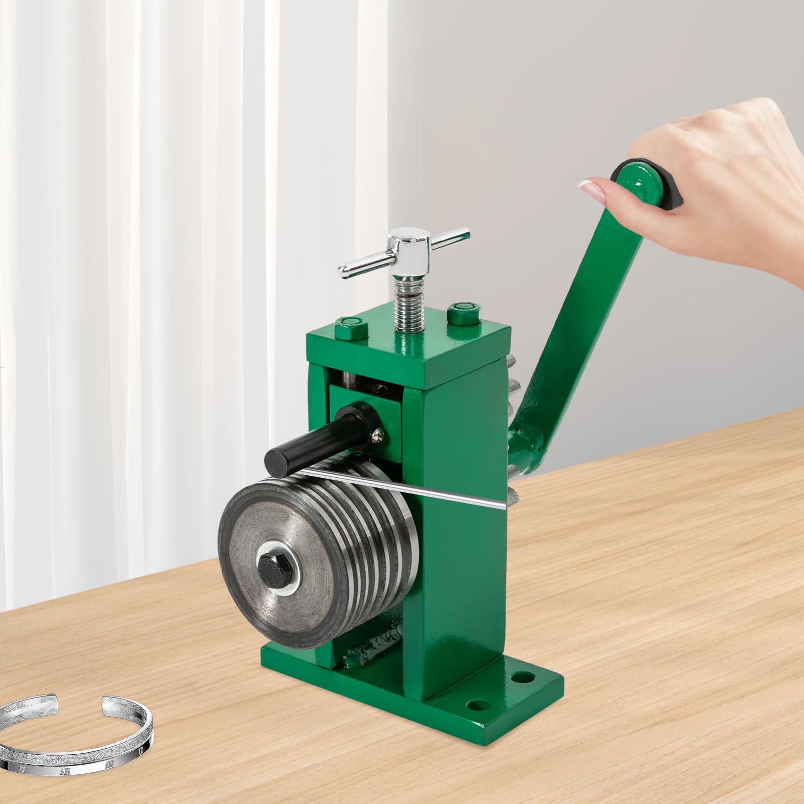 Ring and Earring Press Bending Machine,Hand Bending Machine,Jewelry Tool,Multi-Function Hand Crank Ring Bracelet Bending Machine,Green,Rolling Mill Machine,for Bracelets, Rings, Earrings