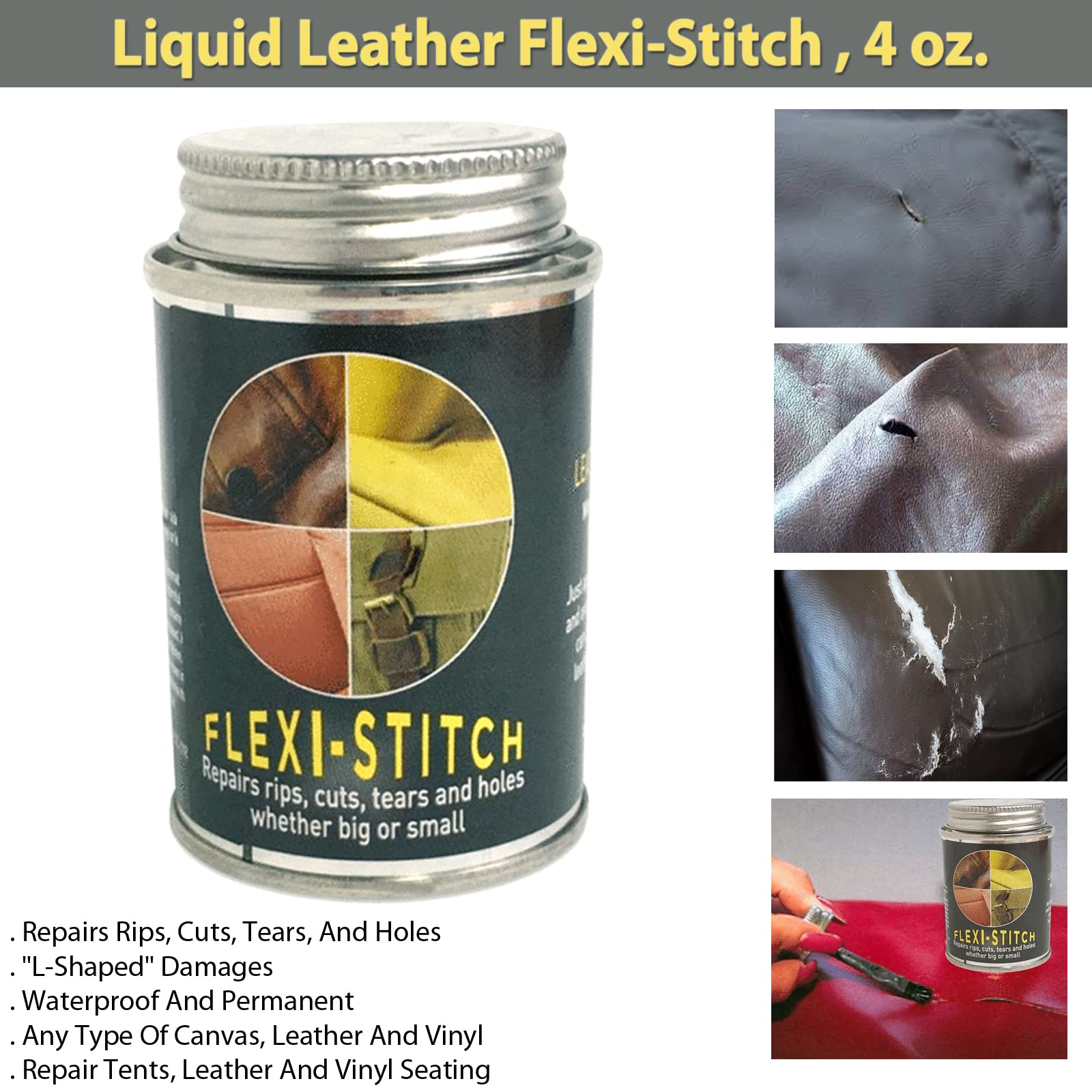 Liquid Leather Flexi-Stitch, 4 oz. Clear Leather and Vinyl Adhesive Repair Adhesive