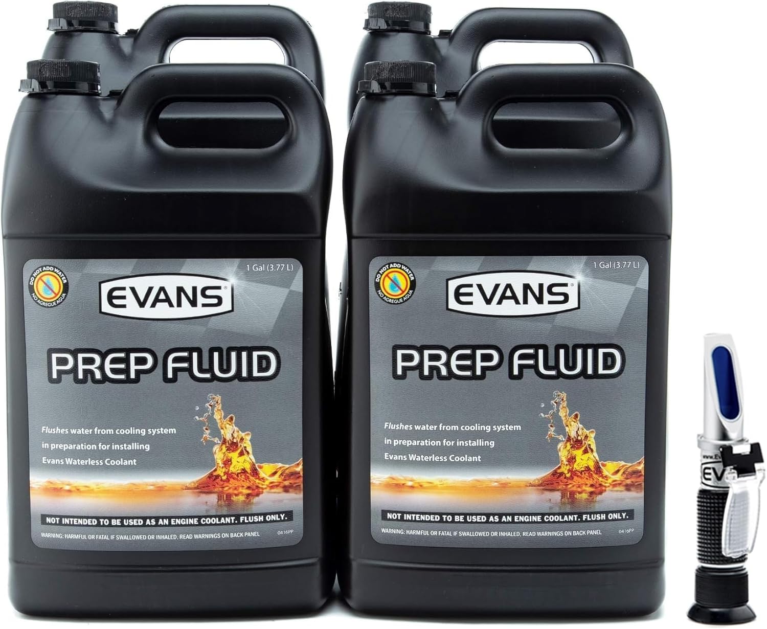 EVANS BUNDLE Analog Refractometer E2196 + EC41001 Prep Fluid 4 Pack | Flush Old Water-Based Coolant from Engine to Prepare for Waterless Coolant Conversion | Accurately Test for Residual Water Content
