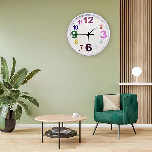 Miniatura 4 de Reloj de pared, 10 pulgadas, multicolor, silencioso, sin tictac, funciona con pilas, relojes de pared modernos para dormitorio, sala de estar,