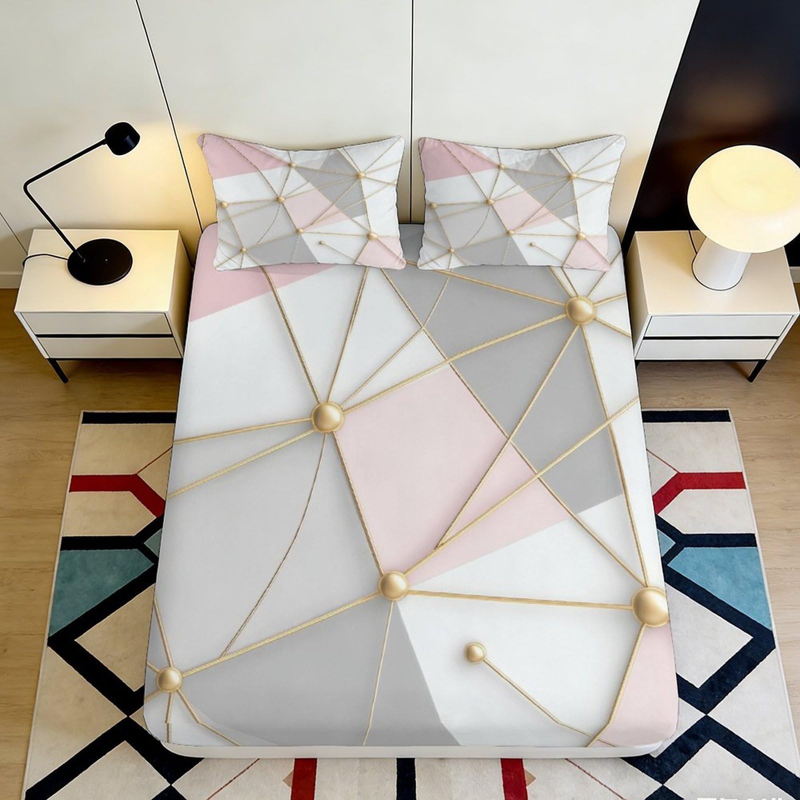Pnayamiorkfel Style-5 3D Printed Geometric Art Fitted Sheet Microfiber Soft Anti-Slip Pastel Abstract Bed Cover For Bedroom Dorm Guest Room Decor 90X200x25cm