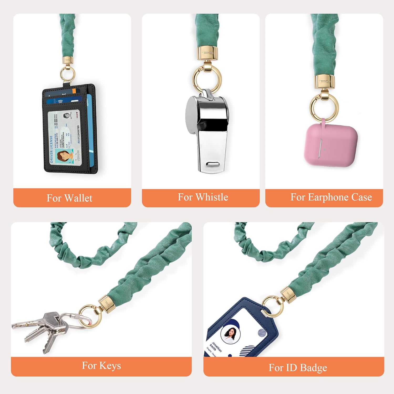 2 Pcs Retractable Scrunchie Lanyard & Keychain Wristlet, Cute Key Lanyards for ID Badge | Neck Lanyard for Teachers - Image 8