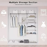 Vista 6 de Tangkula 4 to 6 FT Custom Closet Organizer System Kit, Wall-Mounted Storage Organizer with Wire Shelving and Hanging Rods, Adjustable Closet Grey