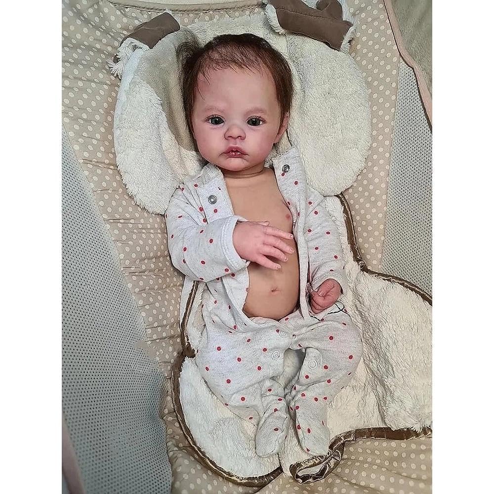 Zero pam Reborn Baby Junge Augen Offen, 19 Zoll Lebensechte Baby Puppe Jungen, Reborn Baby Lebensecht Mit Haaren, Realistisch Puppe Wie Echte Babies Mit Fütterung Zubehör