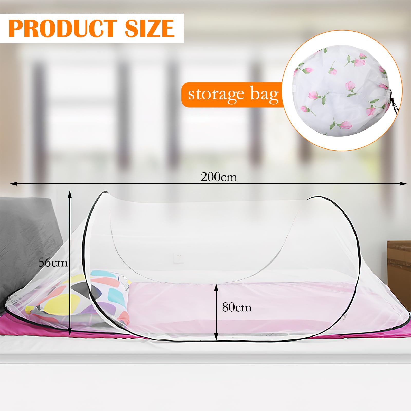 Moskitiera Pop Up 200 x 80 x 56 cm – do podróży, składana do pojedynczego łóżka