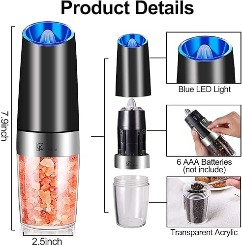 Miniatura 3 de LCK Molinillo de pimienta automático, molinillo de pimienta de inducción por gravedad, molinillo de sal eléctrico, luz LED con batería, operación
