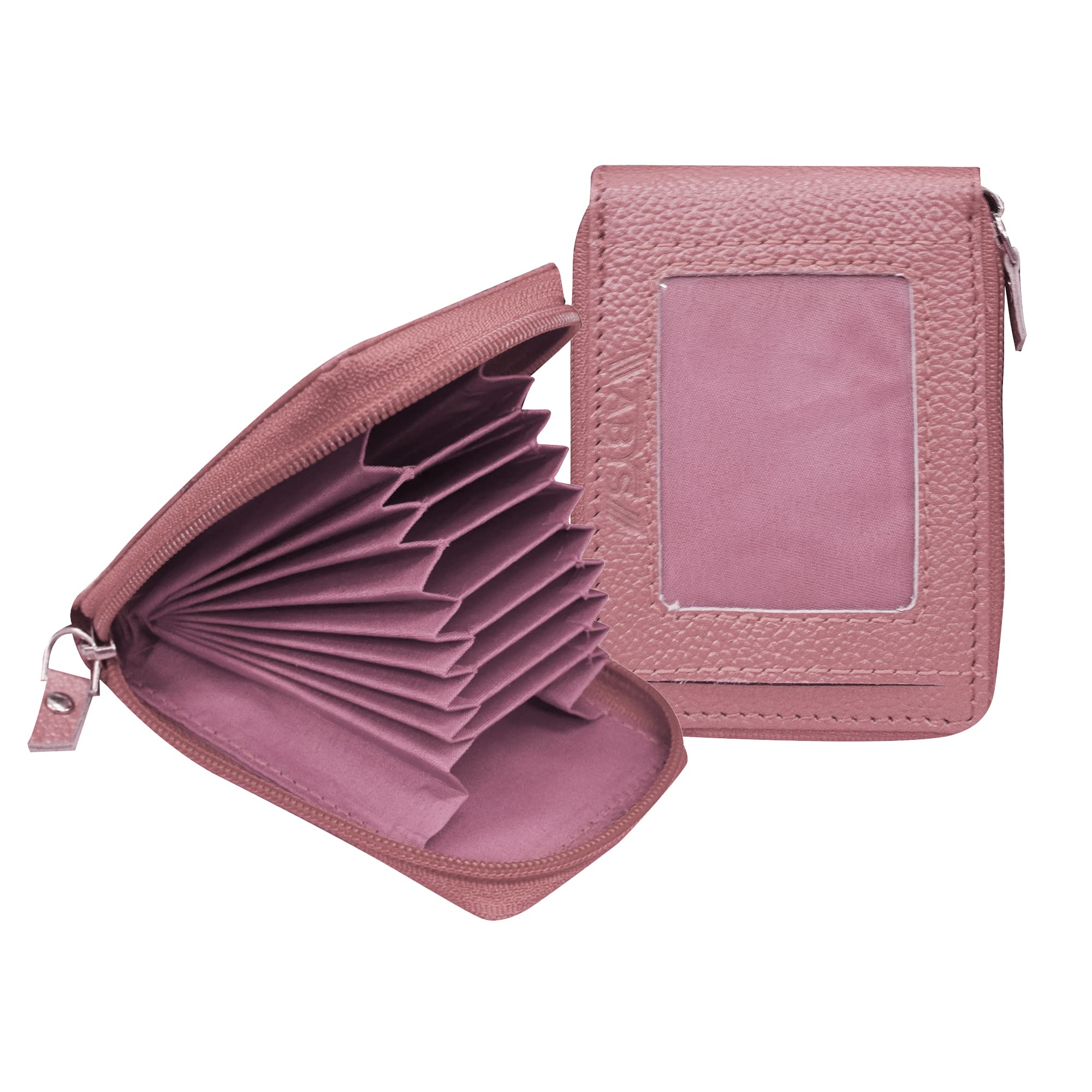 Genuine Leather Double Zipper Card Wallet for Women (Pink_8539PN)-image-16