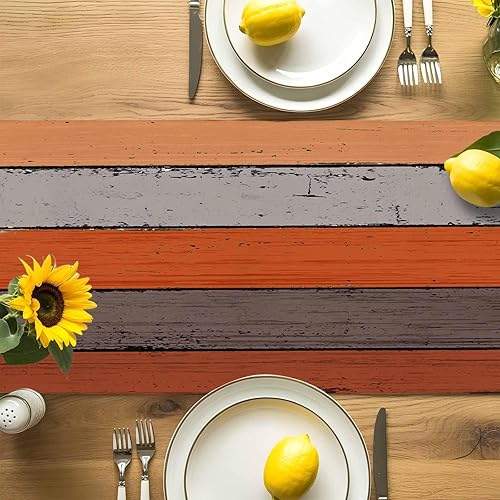 Miniatura 184 de Camino de mesa de algodón y lino estilo granja rústico retro, textura de madera de granero, color degradado marrón y gris, antideslizante,