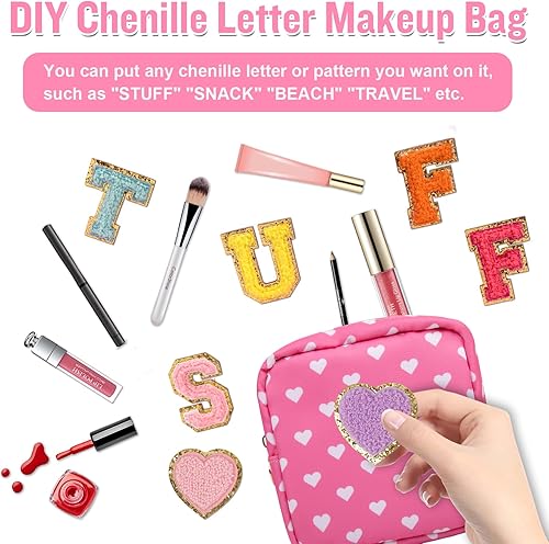 Miniatura 7 de izuzta Nylon Lager Pequeño Slim Mini Maquillaje Bolsa Organizador, Rosado Heart, Mini, Viajes