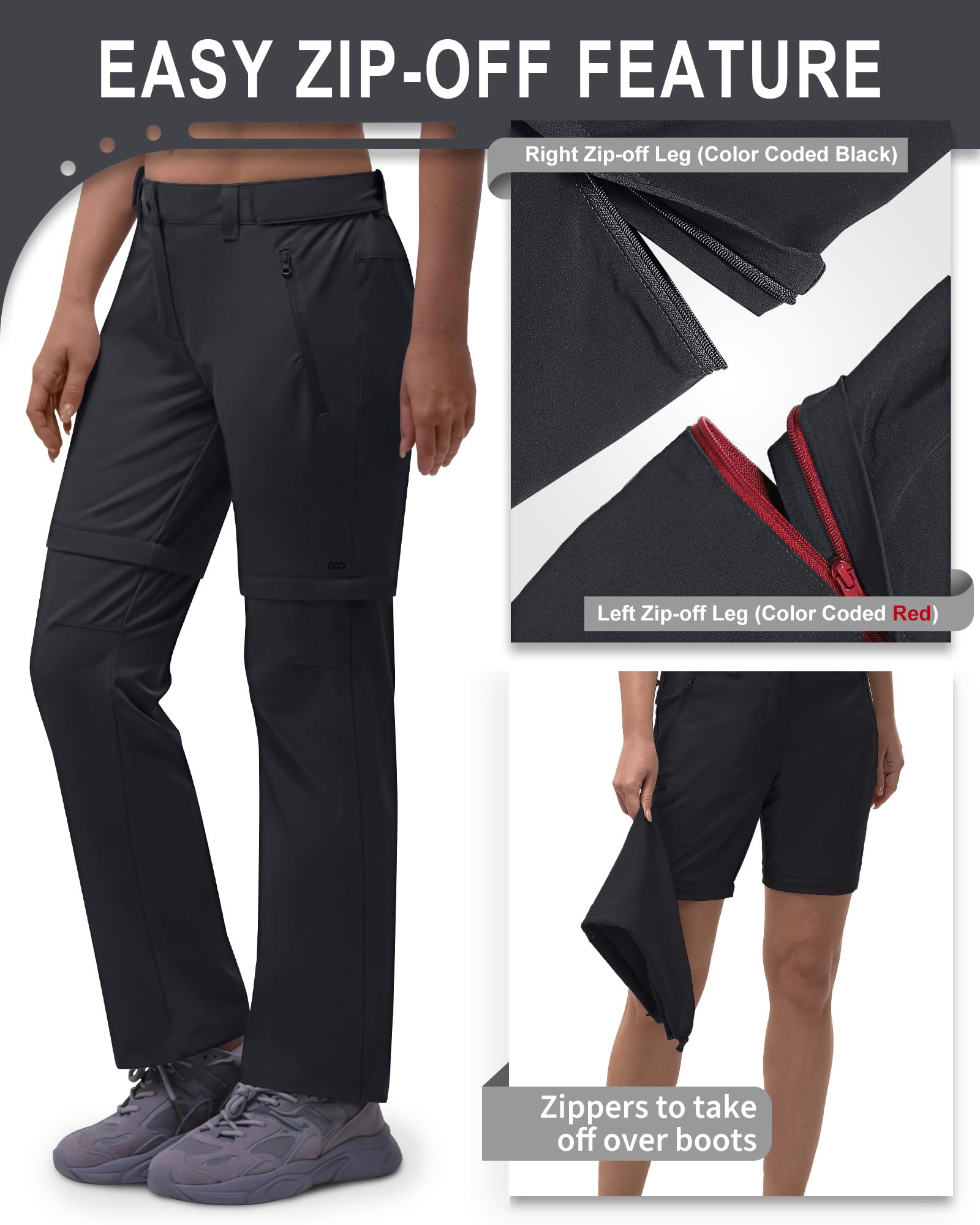 33,000ft Damen Zip Off Wanderhose, Atmungsaktiv Trekkinghose Schnell Trockend Stretch Abnehmbar Zip-Off Outdoorhose Sommer Arbeitshose Funktionshose