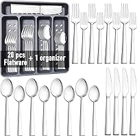 Vista 4 de Juego de cubiertos de cocina de 21 piezas con bandeja organizadora, tenedor, cuchara y cuchillos, juego de cubiertos de acero inoxidable resistente
